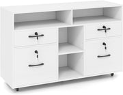 Cassetto da scrivania mobile con 4 cassetti chiusi con 8 chiavi, 4 ripiani aperti, ripiano centrale regolabile, armadio con raccoglitori su ruote per documenti A4, formato lettera (bianco)