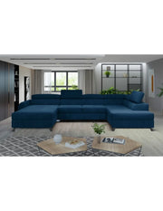 Divano panoramico Blu scuro 5 posti angolo destro design moderno CLOTIS