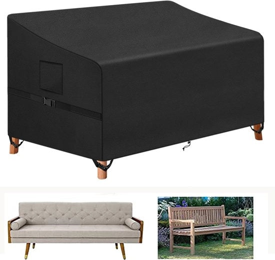 Hoes per banco da giardino, 3-posti e banco da giardino all'aperto, copri banco per arredamento da giardino, tessuto 420D Oxford, copertura impermeabile, idrorepellente, resistente ai raggi UV, 163 x 66 x 63/89 cm