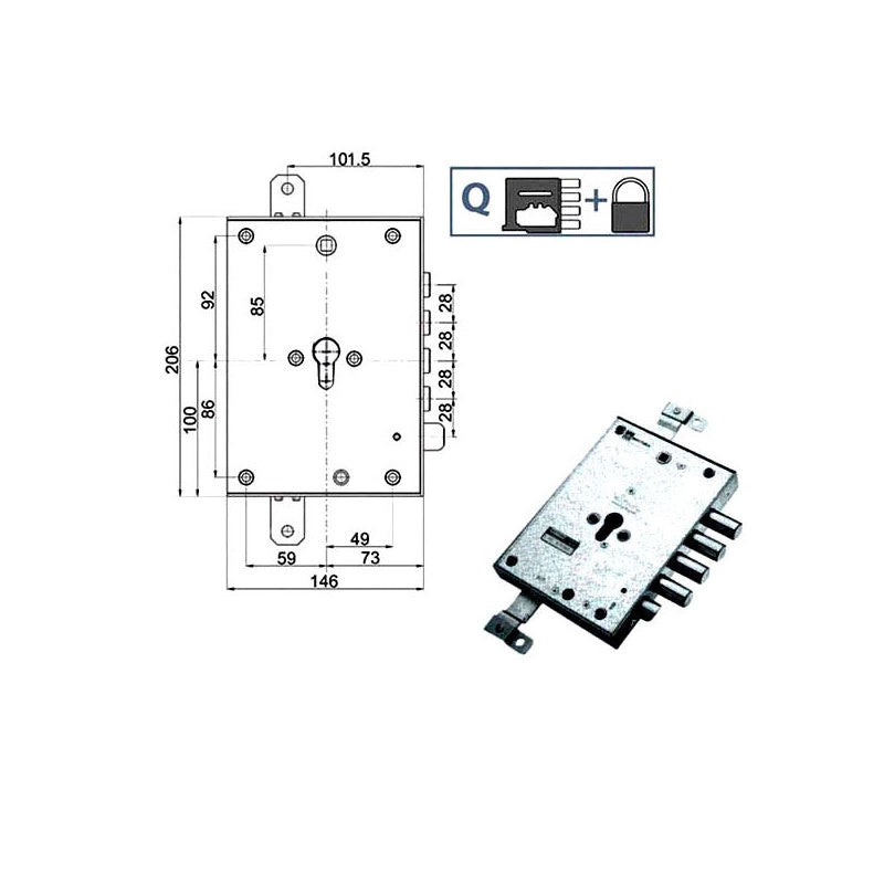 Serratura Sic.Triplice Sx 89371 Mottura