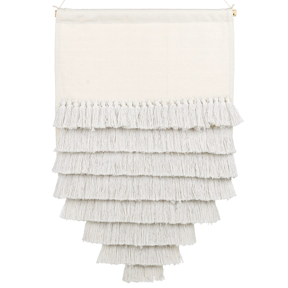 Decorazione da parete in cotone bianco sporco intrecciato a mano con frange Decorazione da parete Appendiabiti Decorazione in stile Boho Soggiorno Camera da letto