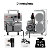 Compressore aerografo AS06T 1/4 CV con accessori, compressore per pistola aerografo con elevata portata d'aria 65-69 l/min, potente dispositivo ad aria compressa 3,2 bar, per aerografia