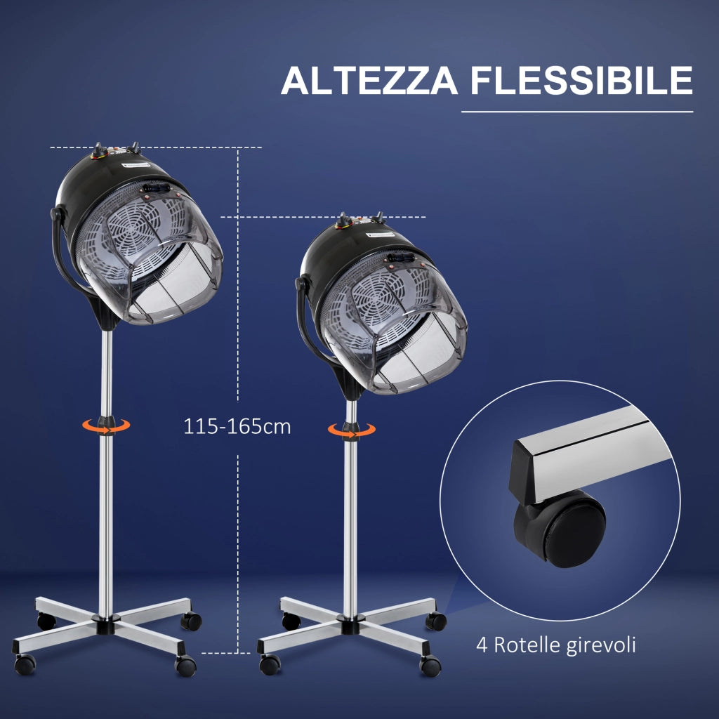 Casco Asciugacapelli Professionale ¨C Xylo ¨C 1180W Altezza Regolabile Timer 60min Nero 65x65x115-165cm
