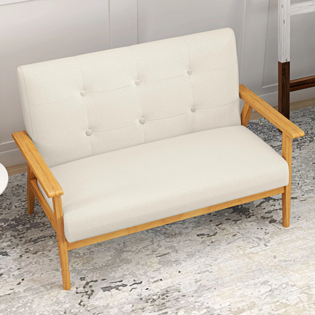 Divano 2 posti ¨C Xylo ¨C tessuto beige con schienale capitonn¨¦ e braccioli imbottiti