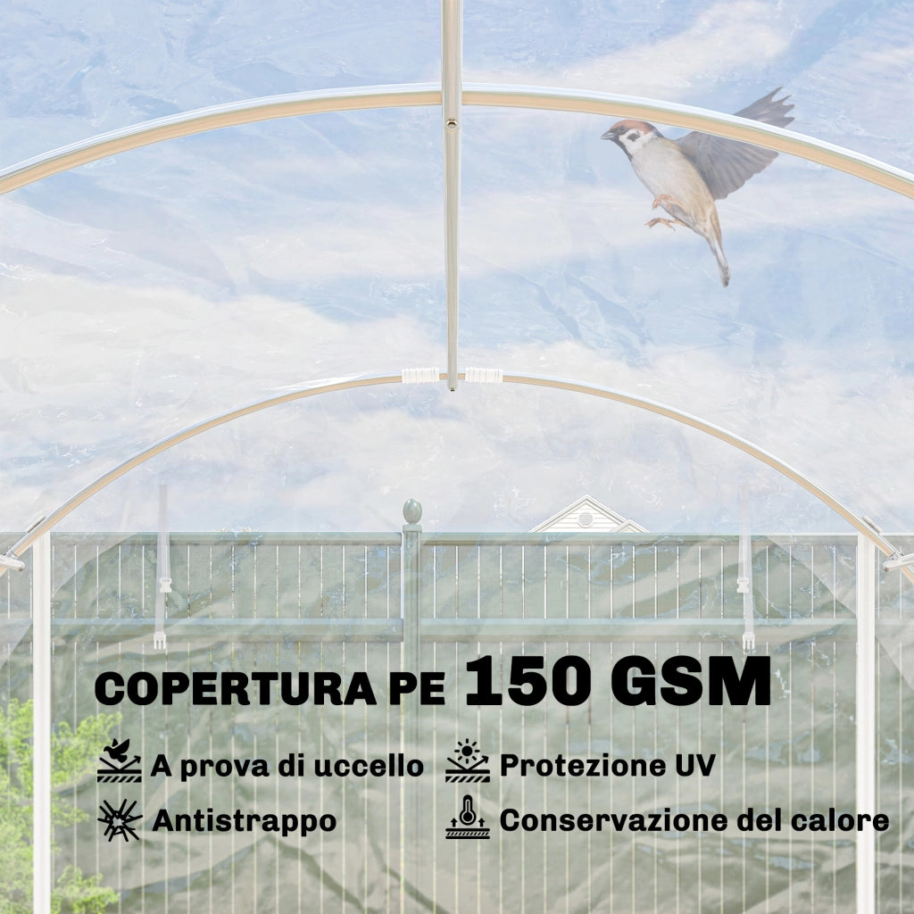 Serra a Tunnel 3x4x2 m con Porte Avvolgibili Telaio in Acciaio e Copertura in PE Anti-UV Trasparente