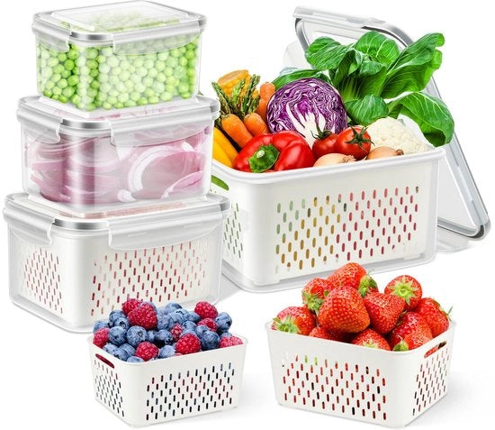 Organizzatore per frigorifero da 4 contenitori alimentari con scomparti per residui, organizzatore frigorifero ripiegabile per la cucina