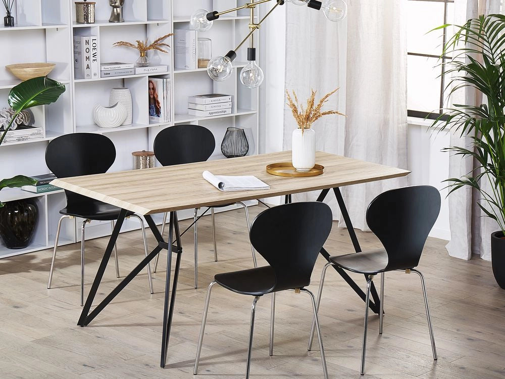 Tavolo da pranzo finitura legno chiaro 160 x 90 cm gambe in metallo Nero cucina industriale