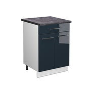 Mobiletto base per cucina Fame-Line Blu scuro lucido/Bianco 60 cm con cassetto, PL Antracite Vicco