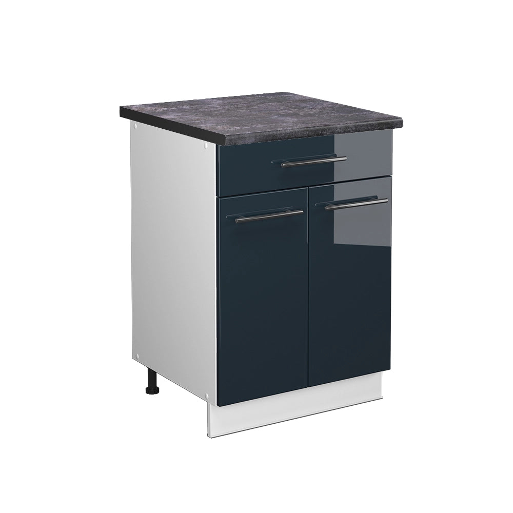Mobiletto base per cucina Fame-Line Blu scuro lucido/Bianco 60 cm con cassetto, PL Antracite Vicco