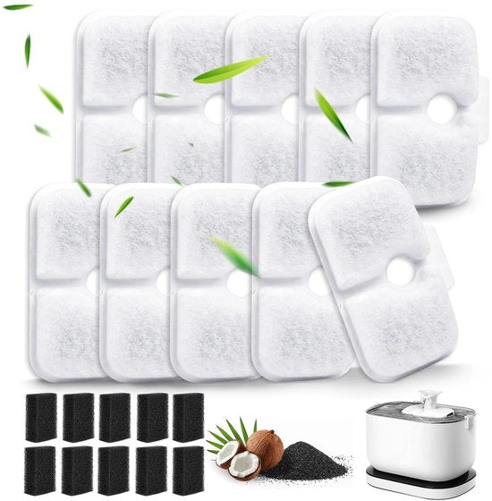 Pacchetto con 20 filtri per la fonte per gatti per la fonte per animali Dockstream PLWF105/PLWF115/PLWF005 – 10 filtri a carbone attivo + 10 filtri a schiuma, set di filtri di ricambio per la fonte per gatti, scorta per 5 mesi