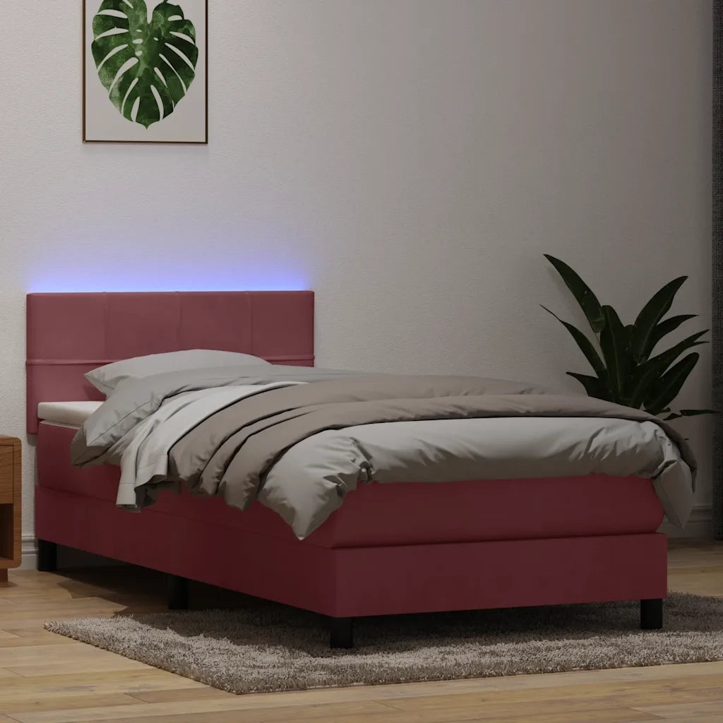 Letto a Molle con Materasso e LED Rosa 80x220 cm Velluto 3316910