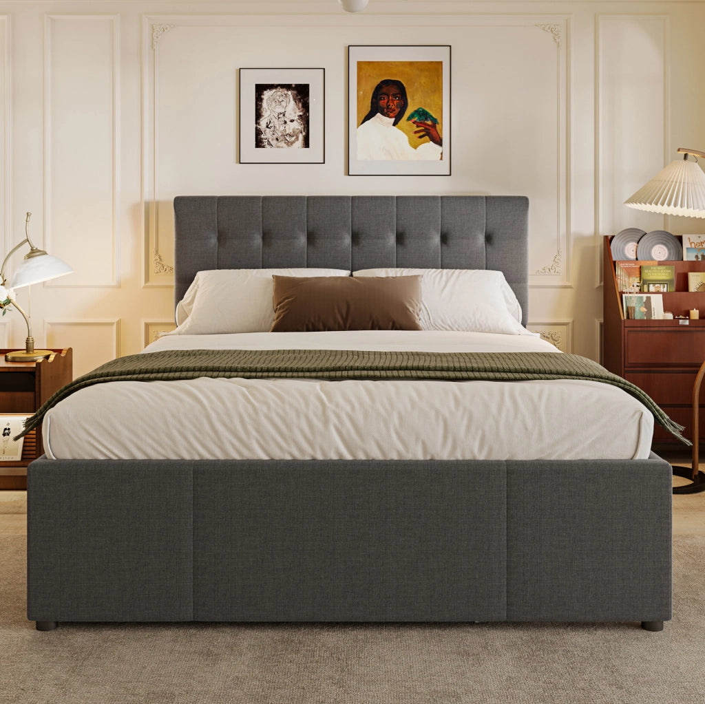 Letto imbottito 140x200 cm con letto estraibile e 3 cassetti