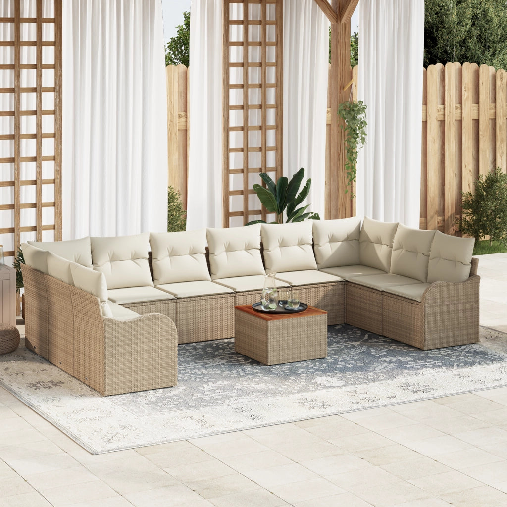 Set di Divani da Giardino  11 Pezzi con Cuscini Beige Polyrattan Acacia
