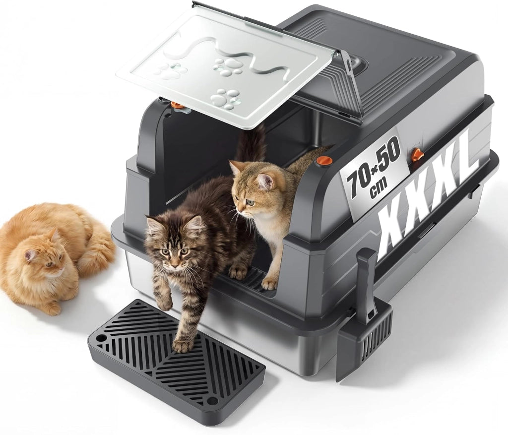 Lettiera Per Gatti In Acciaio Inox, Lettiera Gatto Acciaio Inox XXXL Smontabile Chiusa, Antifuga Liquidi, Vassoio Antiaderente, Facile Pulizia, Con Deodorante E Paletta. Per Gatti Fino A 20 Kg