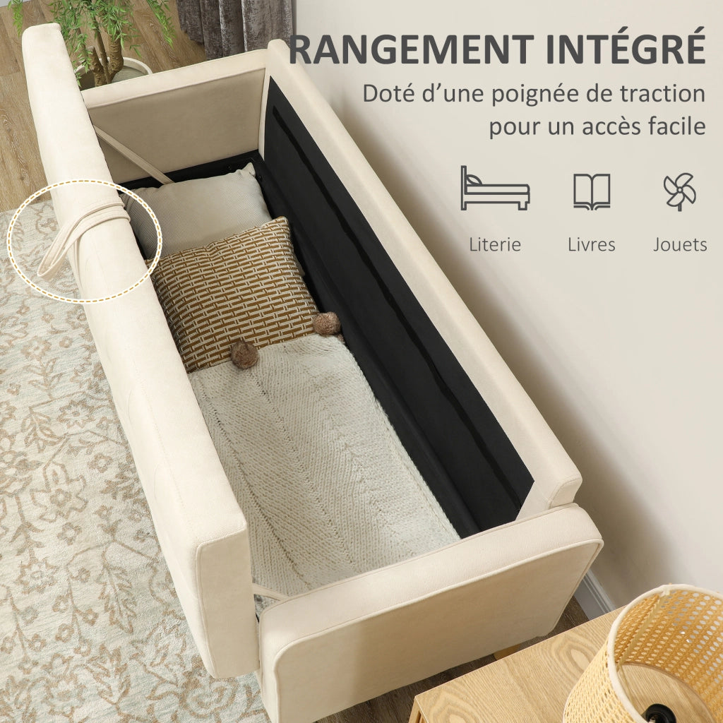 Divano 3 posti in tessuto ¨C zephmum ¨C crema, trapuntato, con contenitore, 166.5x62x82 cm