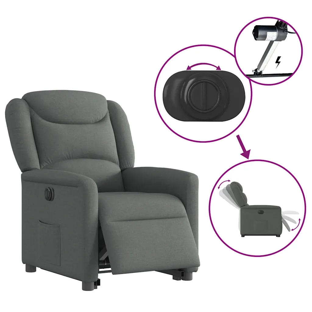 Poltrona Alzapersona Reclinabile Elettrica Grigio Scuro Tessuto 3303215