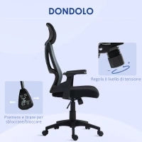 Sedia da Ufficio con Supporto Lombare e Poggiatesta, Seduta Girevole con Altezza Regolabile, Nero