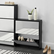 Scarpiera Vogar con 2 Contenitori Ribaltabili Mobile Portascarpe con Ante a Specchio 67x63x17 cm Nero [en.casa]