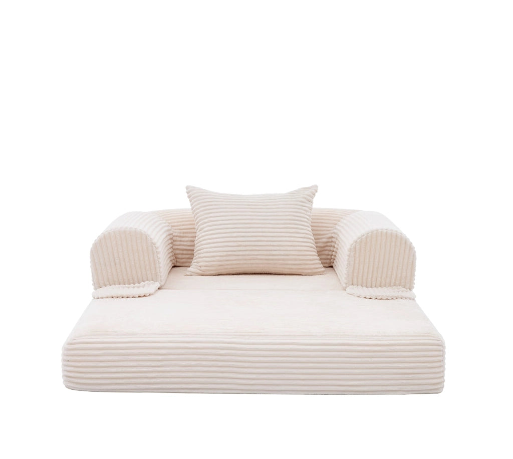 Poltrona letto singola trasformabile in velluto a coste beige
