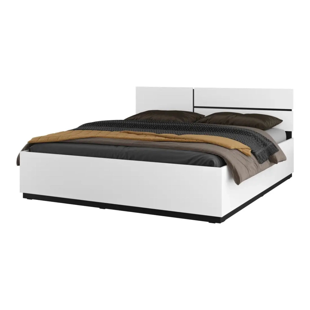 Letto contenitore HAVANA 160x200 cm - Bianco e nero - Design moderno e spazio di stoccaggio integrato