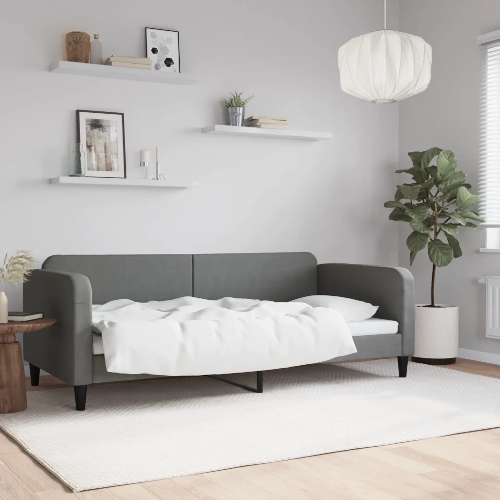 Letto singolo | Letto per adulti | Letto da Giorno Grigio 90x200 cm in Tessuto