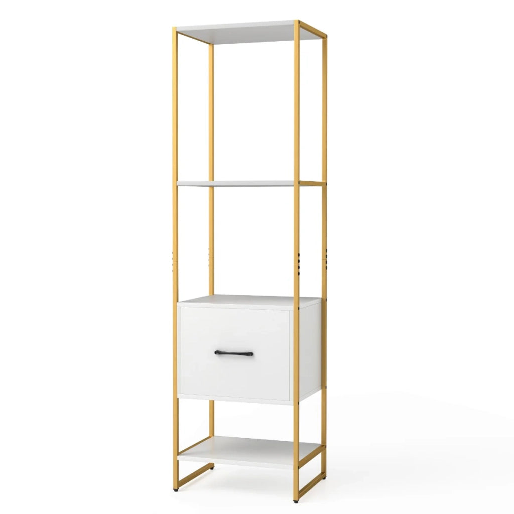 Scaffale portaoggetti sottile in metallo con cassetto di grande capacità stabilizzato design moderno 45 x 35 x 160 cm metallo bianco 20_0014775