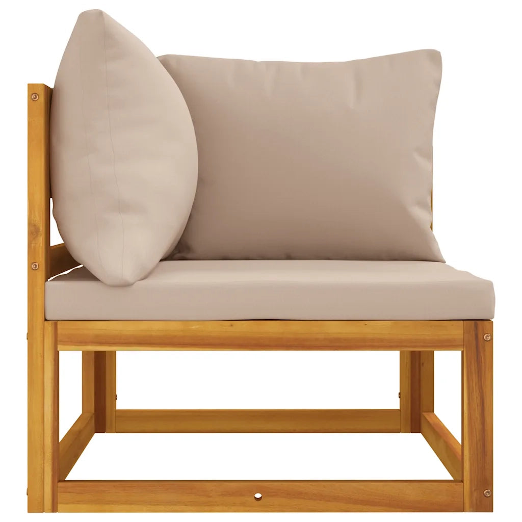 Divano Angolare Modulare Cuscini Tortora Legno Massello Acacia 360004