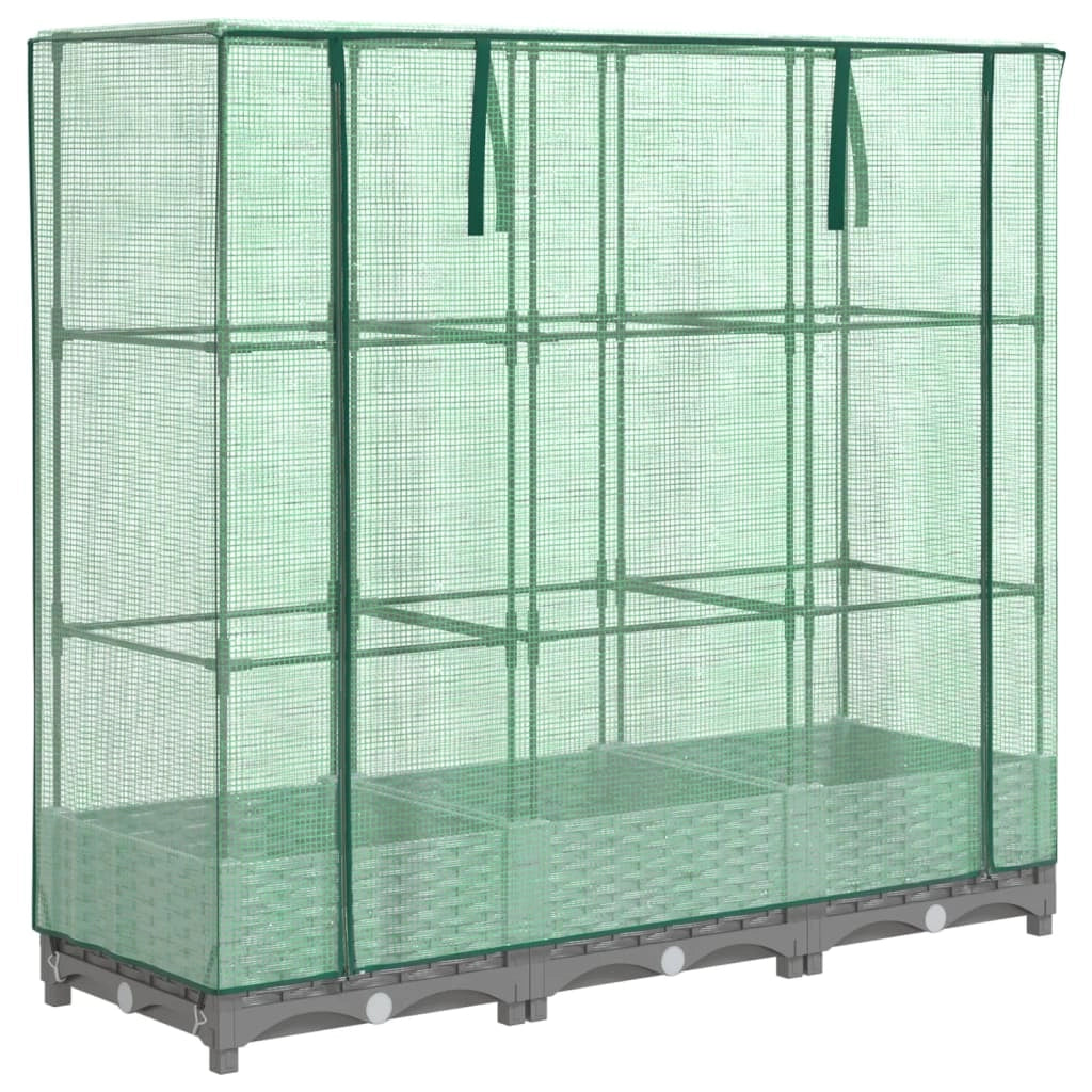 Aiuola rialzata/fioriera con copertura effetto rattan 120 x 40 x 123 cm grigio chiaro 02_0038736