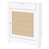 Copritermosifoni con Anta in rattan e Scomparto, Design Boho, Bianco