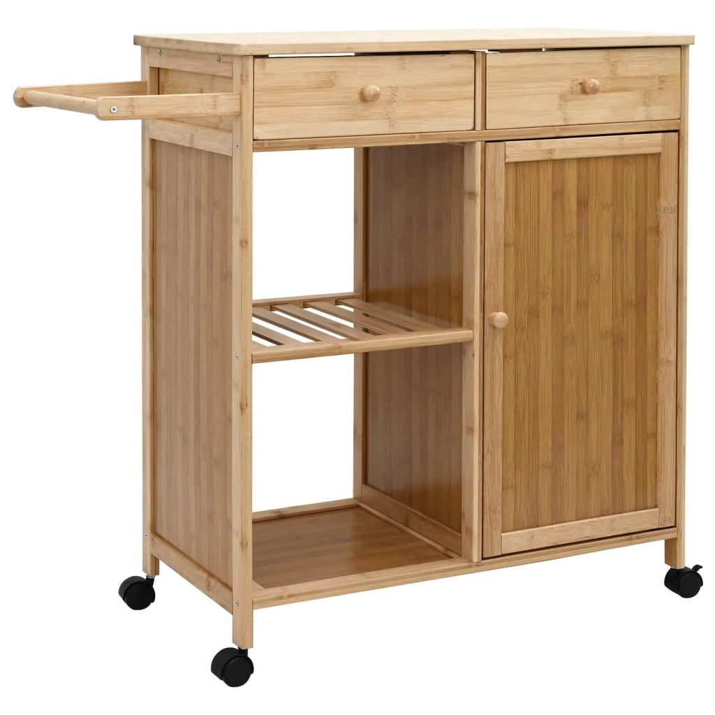 Carrello da Cucina con Ruote Naturale 90,5 x 36 x 86,5 cm Bambù