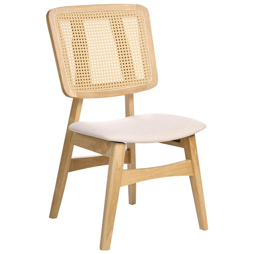 Set di 2 sedie da pranzo Sedute imbottite in poliestere marrone chiaro Schienale in tessuto Telaio in legno laccato senza braccioli Stile retrò