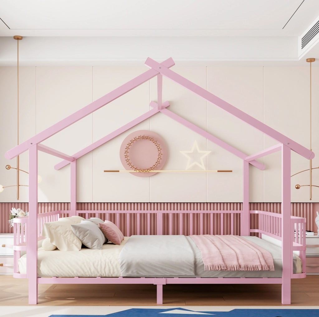 Letto per bambini a casetta in metallo rosa 140x200 cm