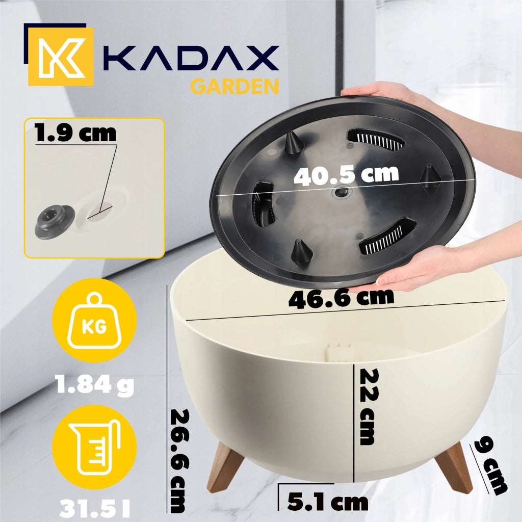 Vaso da fiori KADAX, fioriera, coperchio, gambe, inserto, supporto per fiori, 47 cm, bianco, ciotola rotonda
