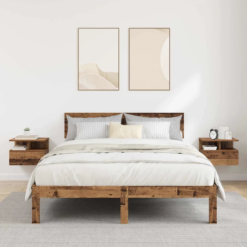 Set di 2 Comodini | Armadio da Notte | Mobiletto da notte flottante Legno vecchio 40 x 31 x 28 cm