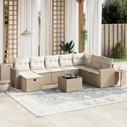 Set Divano da Giardino 9 pz con Cuscini Beige in Polyrattan