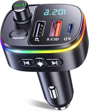 Trasmettitore FM Bluetooth per Auto con Caricatore USB C QC3.0 e PD 18W - 9 LED RGB Backlight, Chiamate a Mano Libera, Supporto USB Drive trasmettitore FM