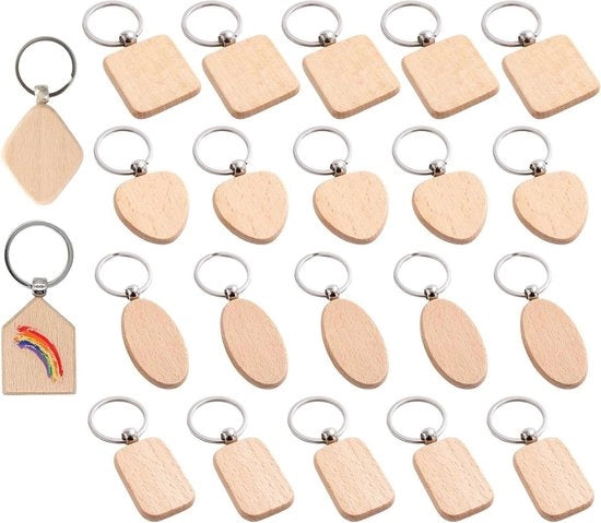 Hanger a chiave in legno in blocco - Quadrato - 30 pezzi - Bianco - Non finito - Regalo DIY - Attrezzi artigianali .