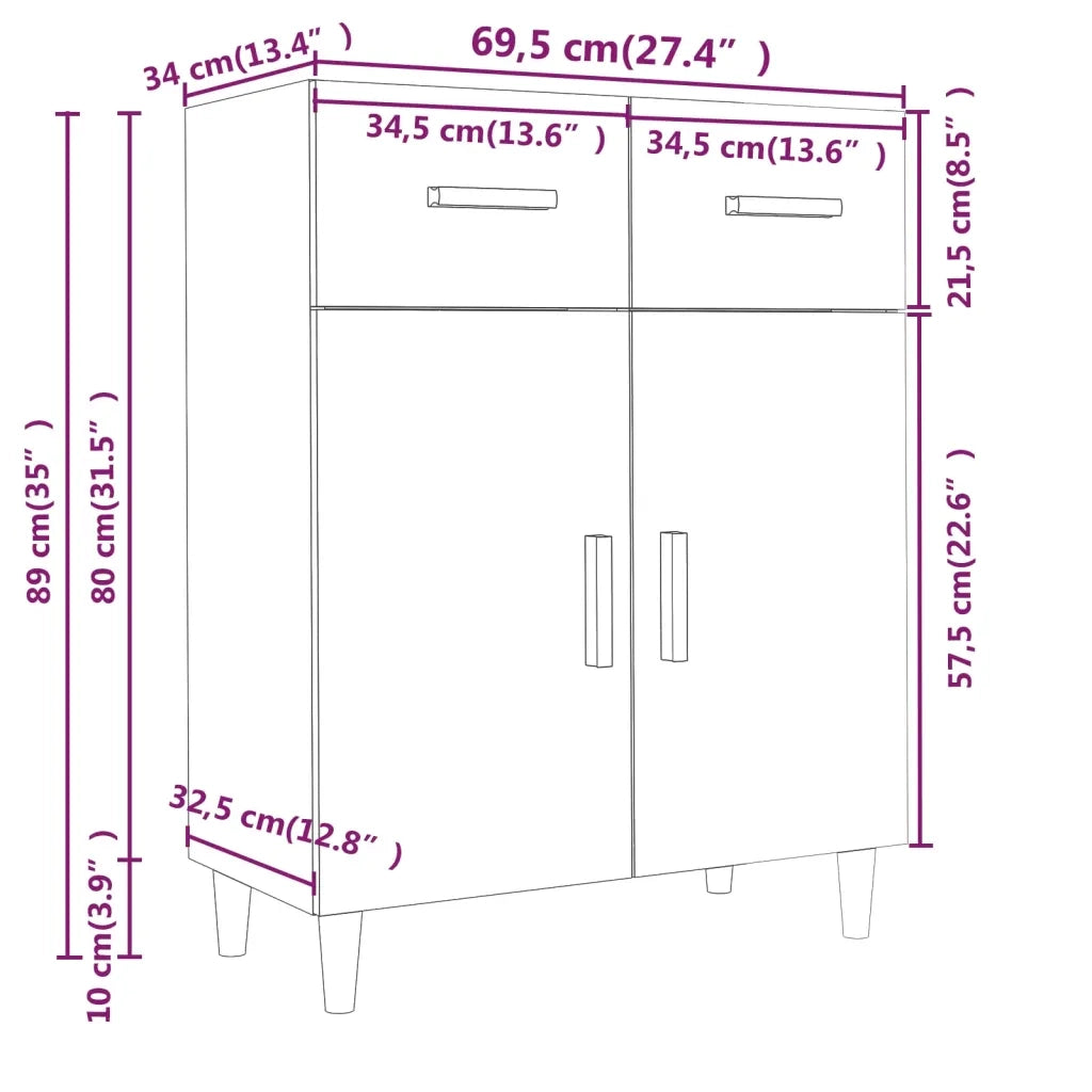 Credenza Rovere Sonoma 69,5x34x89 cm in Legno Multistrato 812189