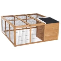 Recinto per Piccoli Animali con Recinto per Esterno, Tetto Apribile, Resistente alle Intemperie, 123 cm x 120 cm x 52 cm, Marrone