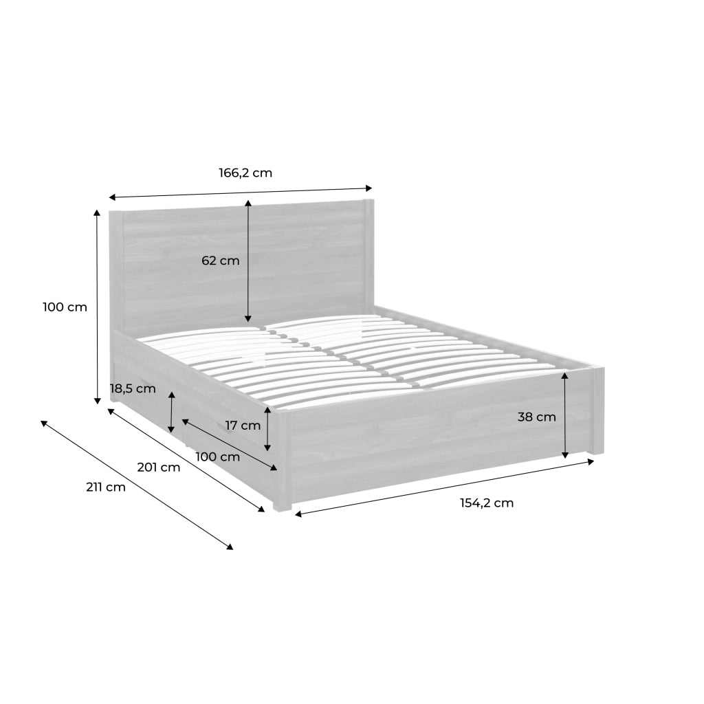 Letto con rete a doghe e testiera 160x200cm + 4 cassetti, marrone
