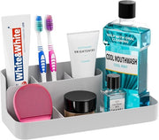 Organizzatore per spazzolini da denti in plastica con 5 contenitori di stoccaggio - Fessure di scarico acqua & Organizzatore per la doccia - Disegno spazievenditore (Grigio)