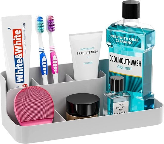 Organizzatore per spazzolini da denti in plastica con 5 contenitori di stoccaggio - Fessure di scarico acqua & Organizzatore per la doccia - Disegno spazievenditore (Grigio)
