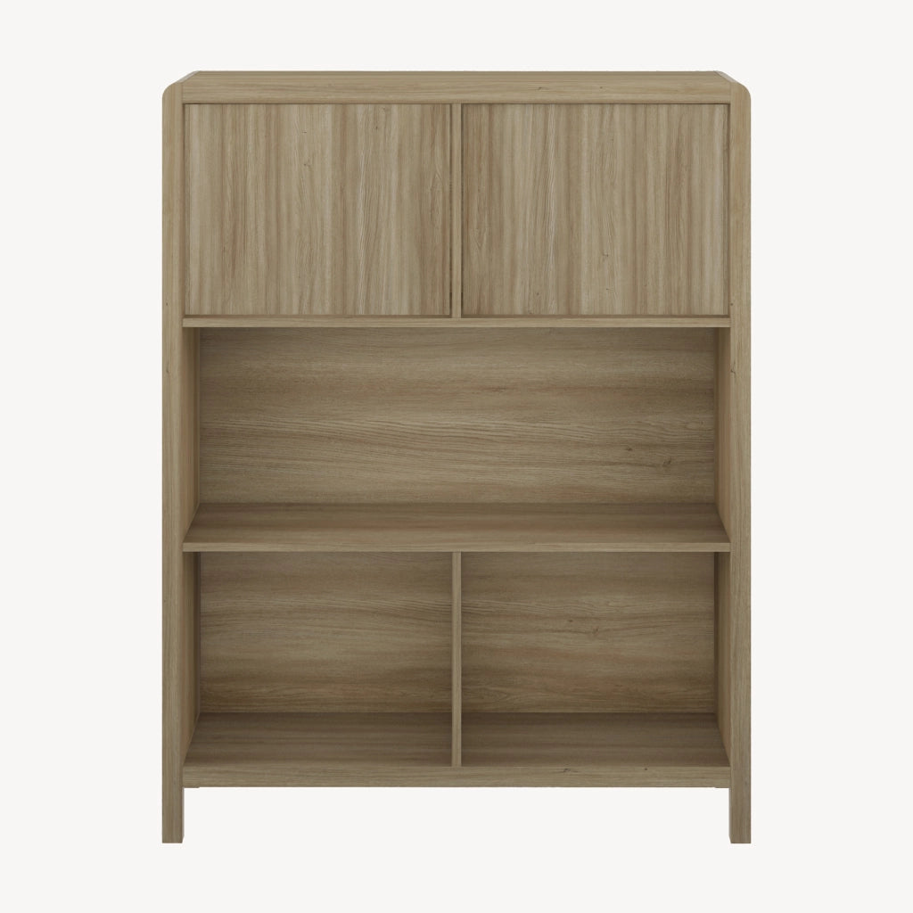 Credenza Bassa Lukkodso con 2 Ante e Scomparti Aperti 103x80x28 cm Effetto Rovere Rustico [en.casa]