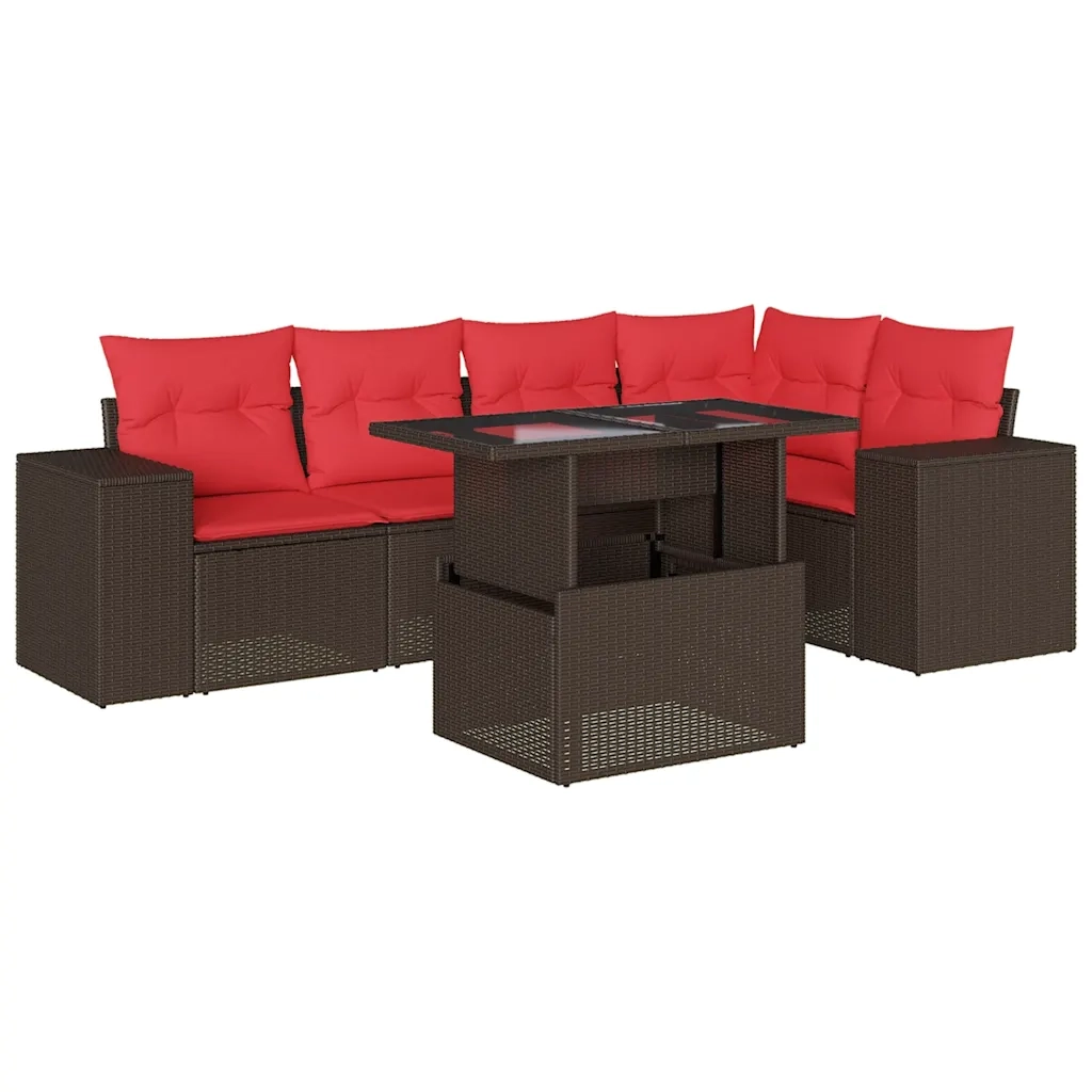 Set Divani da Giardino 6 pz con Cuscini Marrone in Polyrattan 3269154