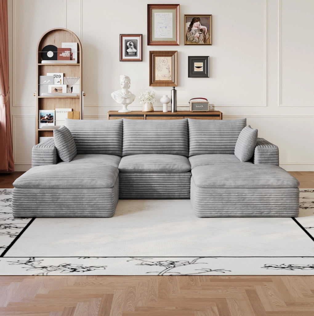 Divano modulare in tessuto grigio con supporto in spugna