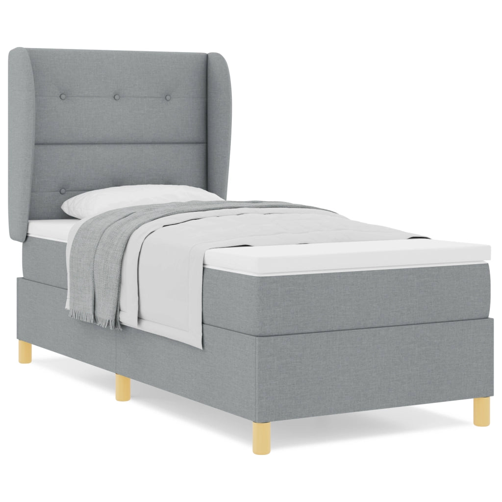 Letto a Box Spring  con Materasso - Grigio Chiaro, 90x200 cm, Tessuto