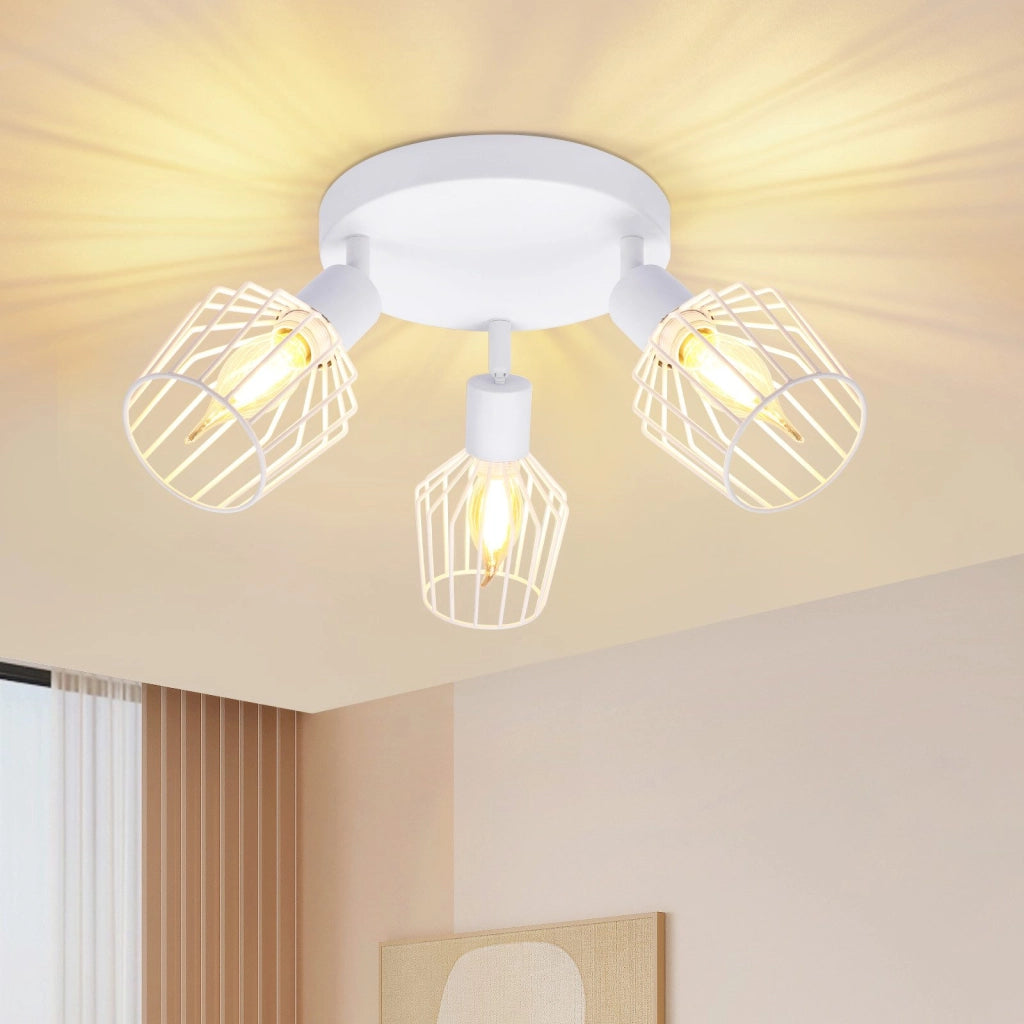ZMH Faretto da soffitto bianchi 3 luci E14 metallo rotondi orientabili 350° industriali per corridoio soggiorno