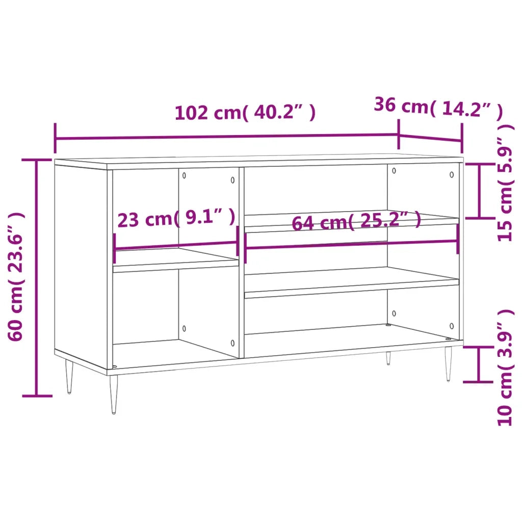 vidaXL Scarpiera Grigio Sonoma 102x36x60 cm in Legno Multistrato