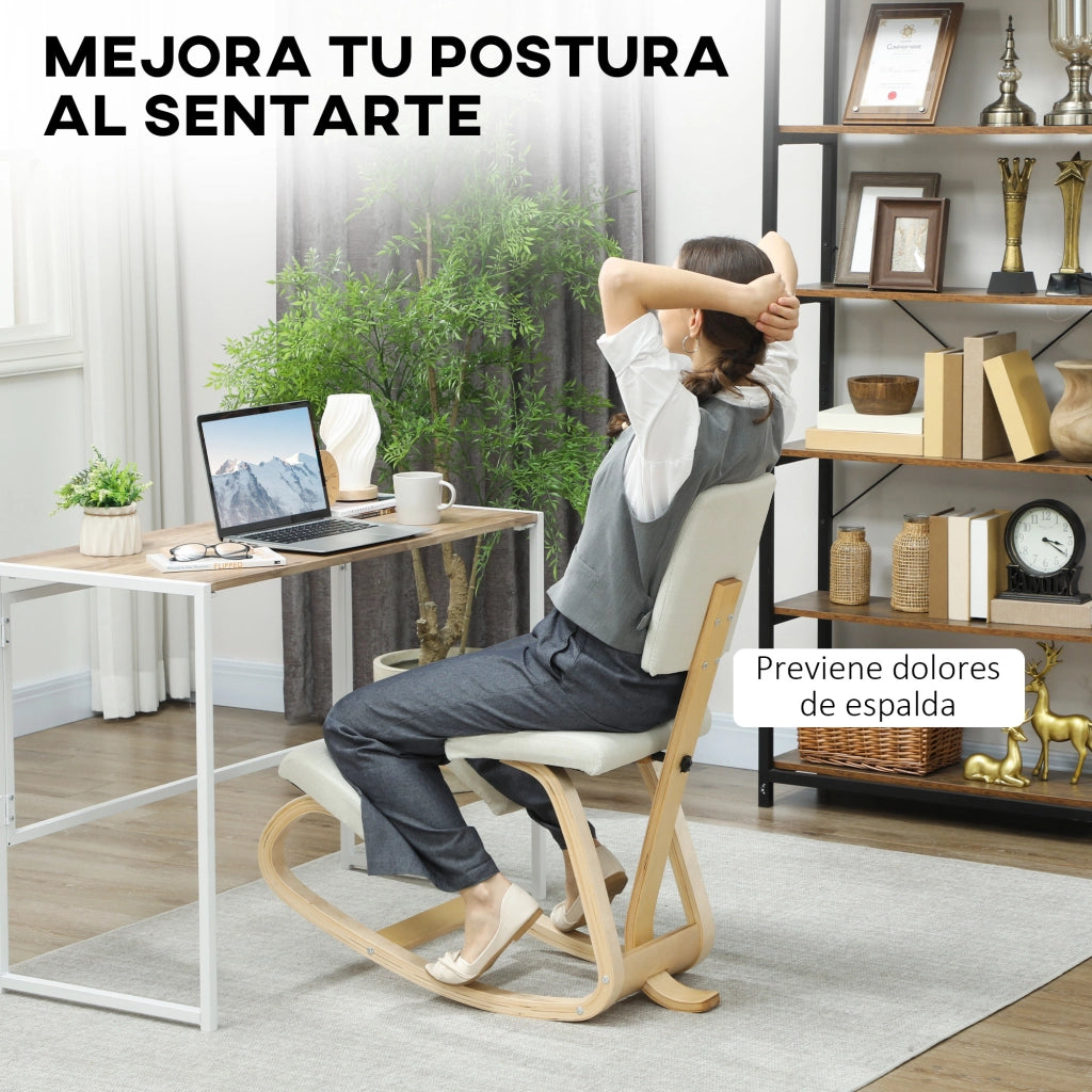 Sgabello ergonomico con schienale imbottito ¨C Zephmum ¨C Legno color crema