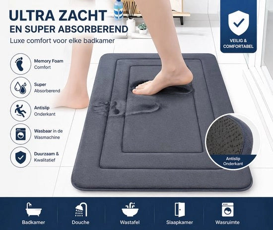 Mat Badiera Antiscivolo con Memoria di Forma per Bagno, Doccia e Toilette